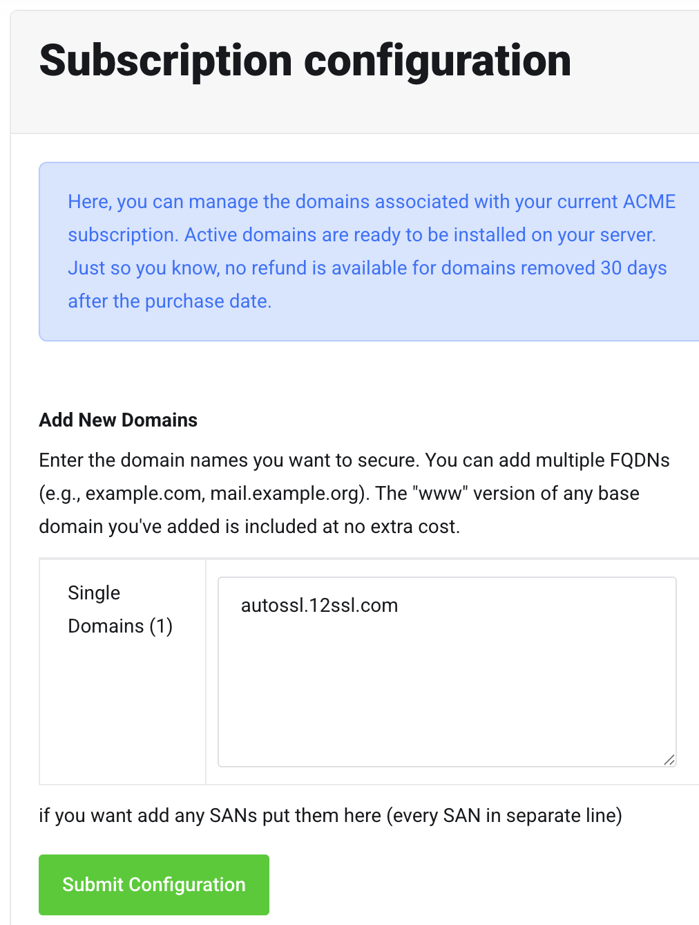 AutoSSL subscription configuration